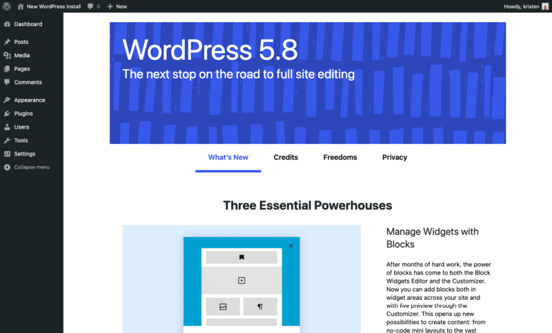 WordPress 5.8 Screenshot